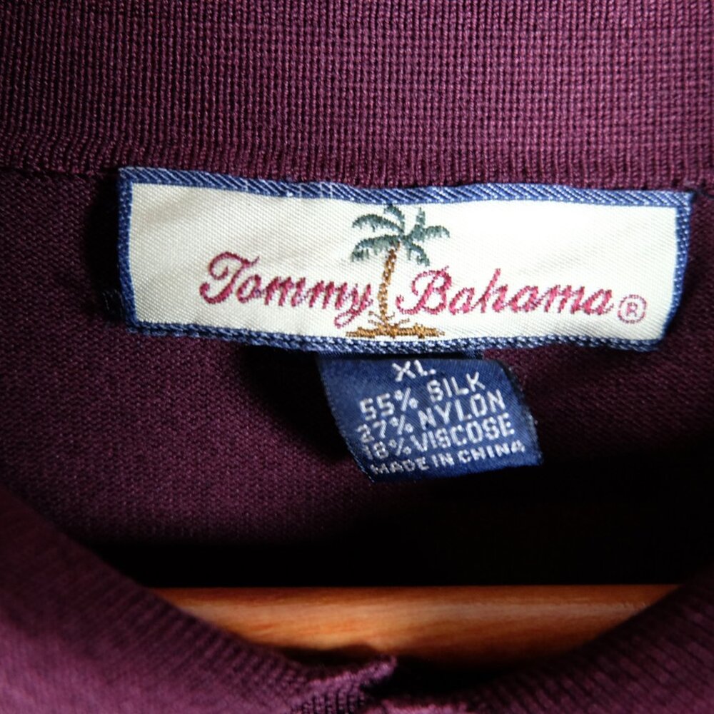 Tommy Bahama Silk Blend Long Sleeve Sweater Sz XL Mens Maroon Red Collar Knit